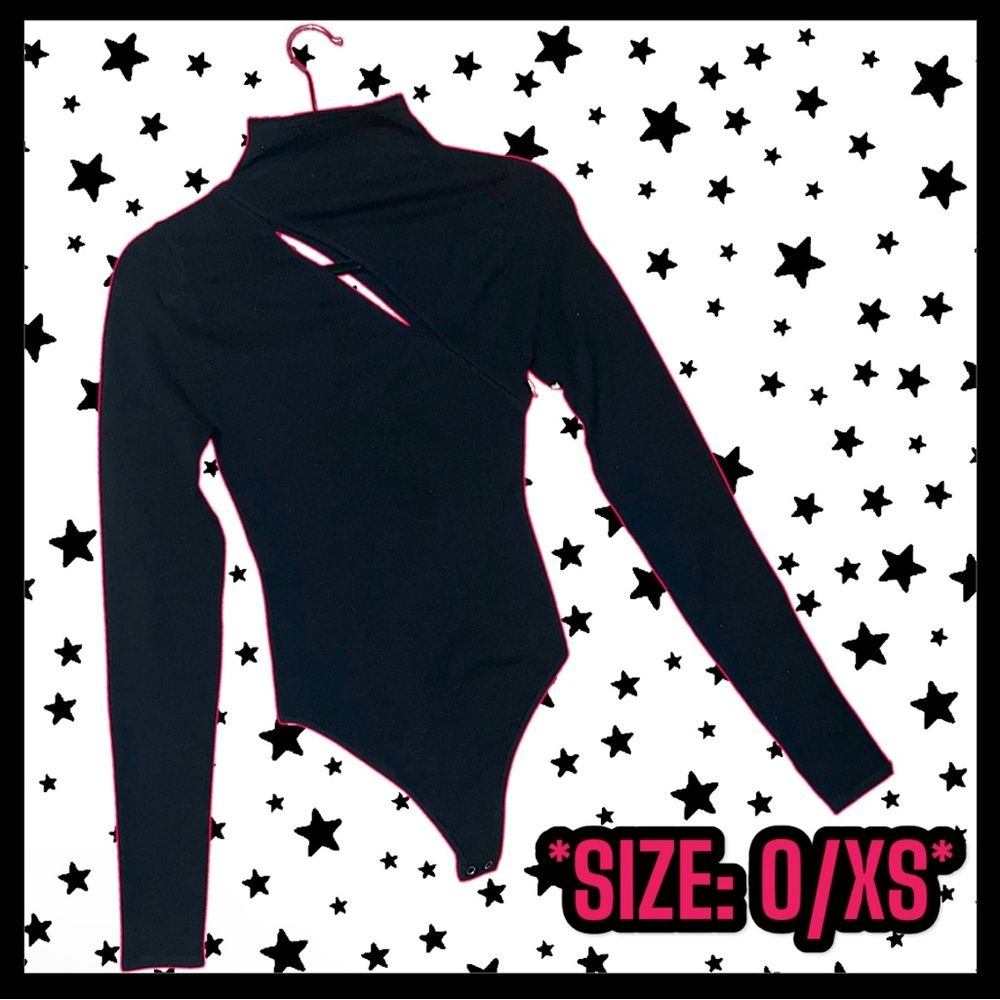 NWT: Good American - Long-Sleeved Turtleneck Cut-Out Thong Bodysuit (SIZE: 0/XS)
